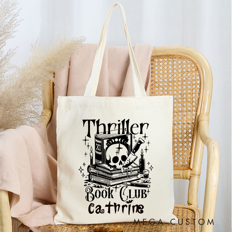 Personalized Thriller Book Club Tote Bag Custom Dark Acadamia Bag with Name Scary Bookcore Bag Horror Book Lover Gift Halloween Gift Reader Gift