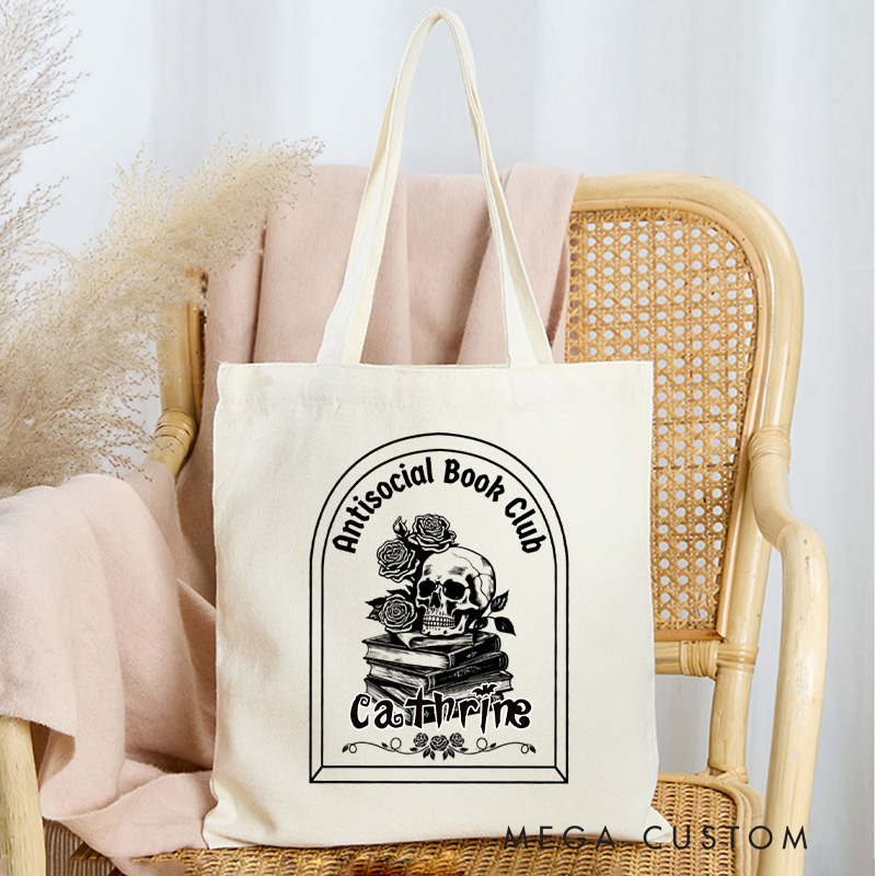 Personalized Antisocial Book Club Tote Bag Custom Horror Book Bag with Name Scary Book Club Bag Book Lover Gift Halloween Gift