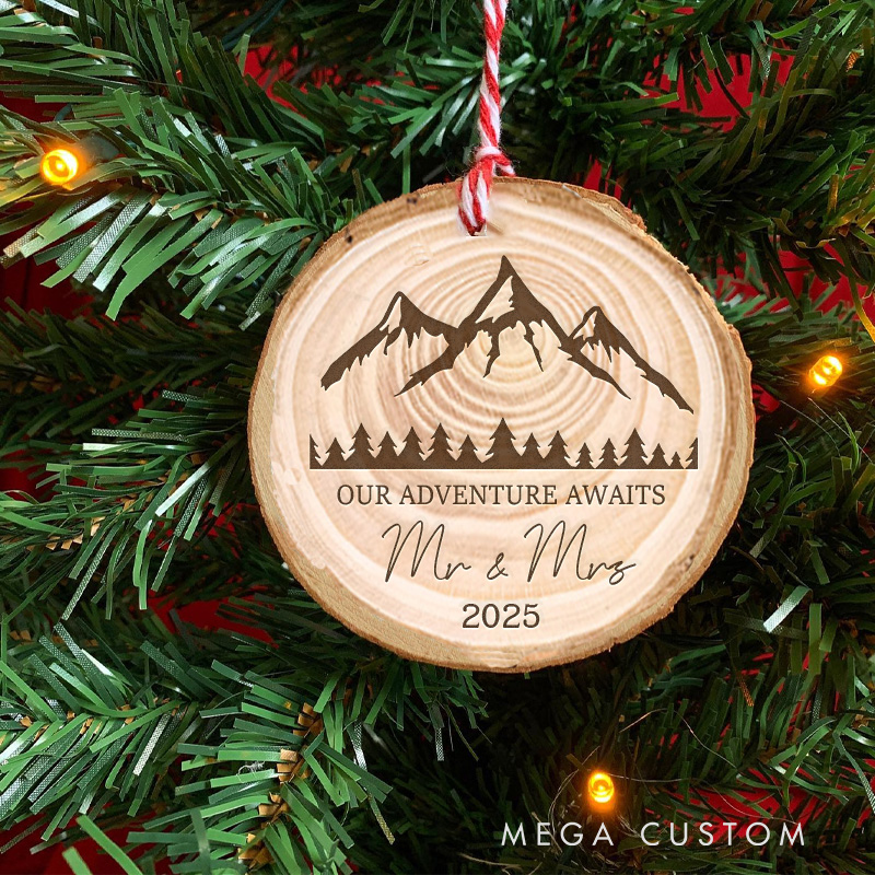 Personalized Mountains Landscape Christmas Ornament Our Adventure Awaits Custom Names Couple Ornament Gift for Camping Hiking Lover