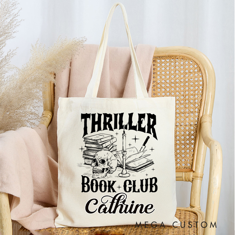 Personalized Thriller Book Club Tote Bag Custom Thriller Reader Bag with Name Bookish Halloween Bag Book Lover Gift Halloween Gift
