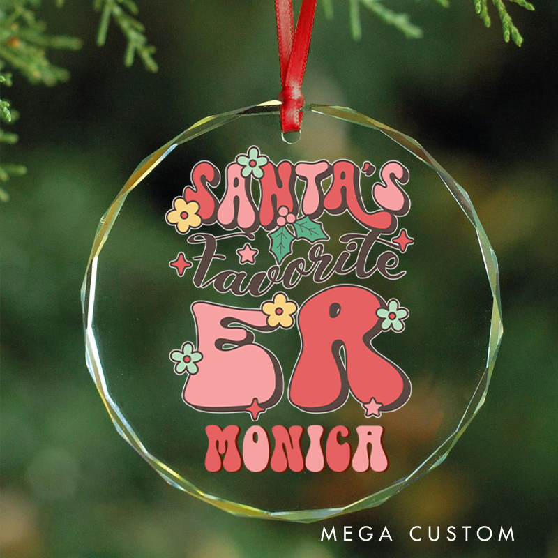 Personalized Nurse Christmas Glass Ornament Custom Santa's Favorite ER Nurse Design Christmas Gift for Nurses
