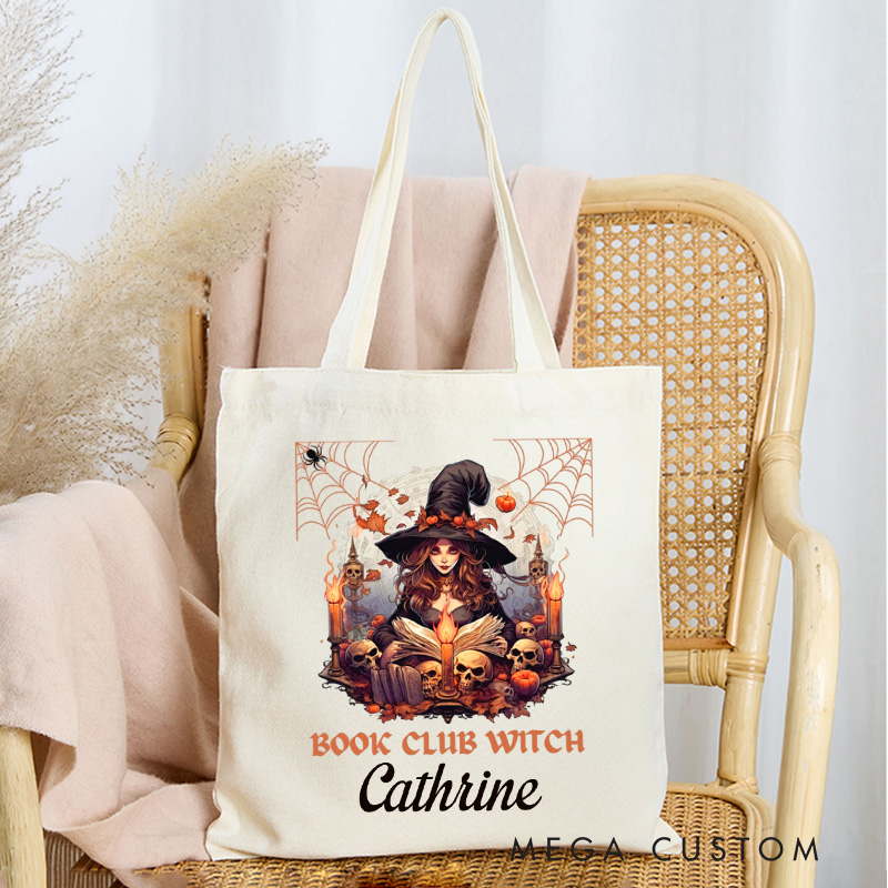 Personalized Book Club Witch Tote Bag Custom Halloween Halloween Trick or Treat Canvas Bag with Name Book Lover Gift Halloween Gift Bookish Gift