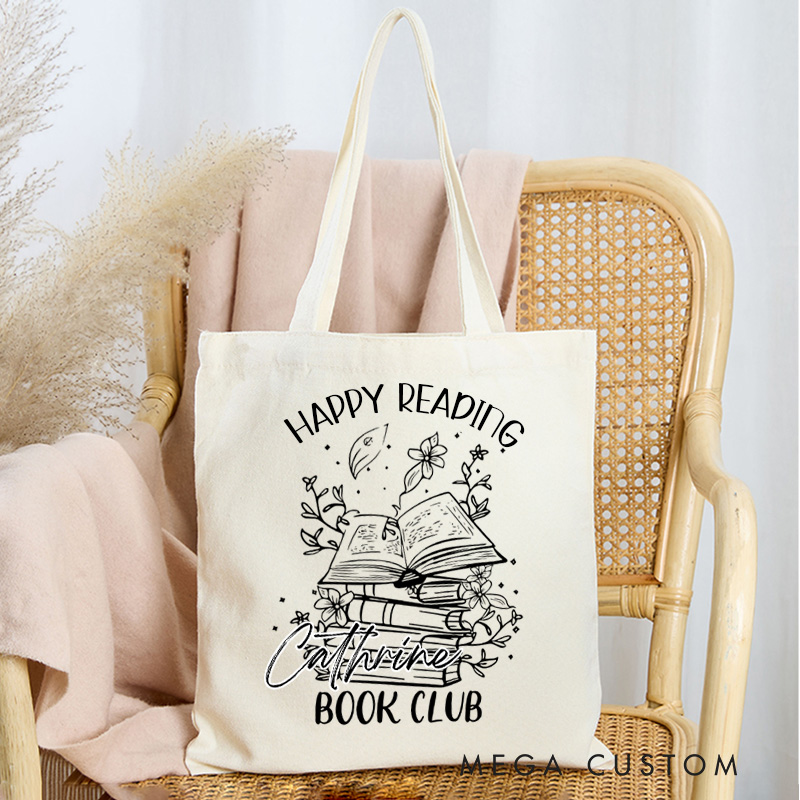 Personalized Reading Book Club Tote Bag Custom Booktok Bag with Name Flower Book Bag Book Lover Gift Bookish Gift Librarian Gift