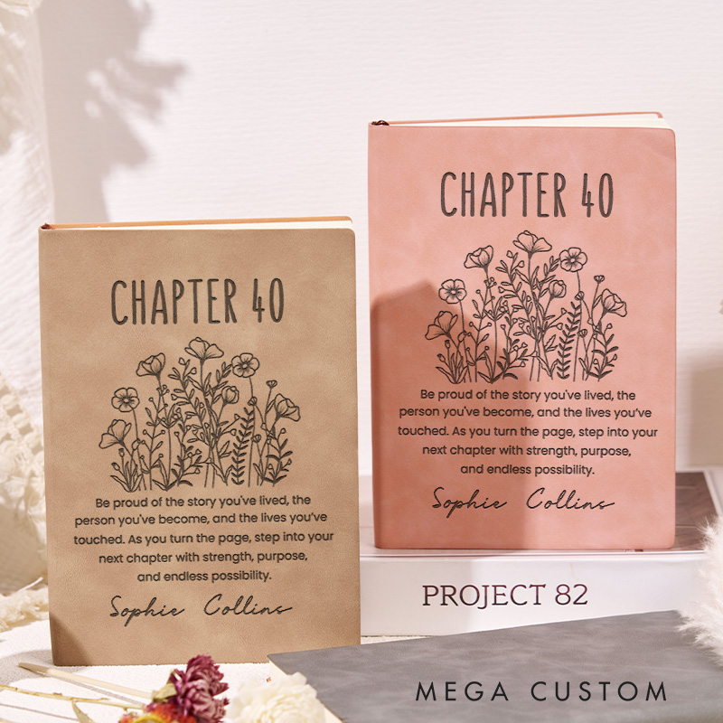 Personalized Chapter 40 Journals Engraved Fortieth One More Chapter Journals with Name Leather Notebooks Book Lover Gift Bookish Gift Librarian Gift