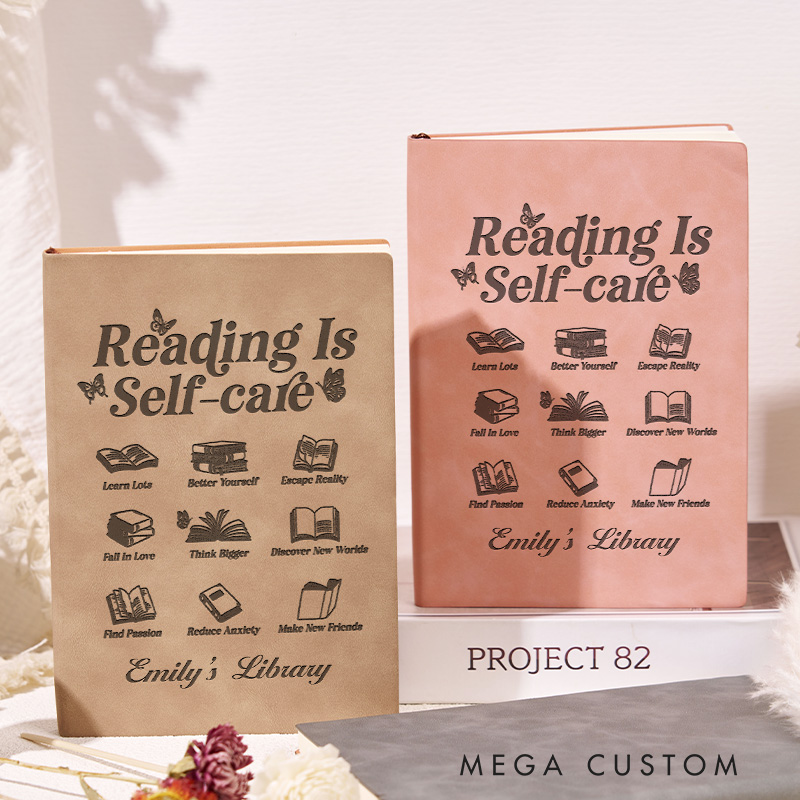 Personalized Reading is Self-Care Journals Engraved Leather A5 Notebook with Name for Librarian Gift Book Lover Gift Bookish Gift