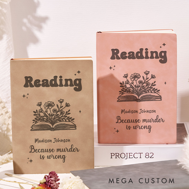 Personalized Reading because Murder is Wrong Journals Engraved Leather A5 Notebook with Name for Librarian Gift Book Lover Gift Bookish Gift