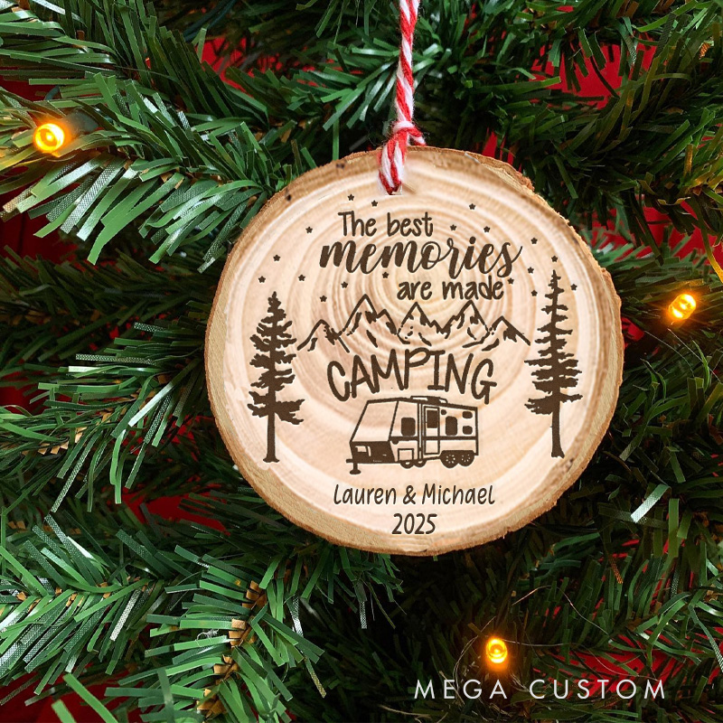 Personalized Camping Memories Christmas Ornament Happy Camper Ornament Gifts for Travel Hiking Lovers