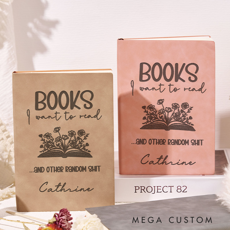 Personalized Books I Want to Read Journal Leather Book Flower Notebook with Name Reading Journal for Book Lover Gift Bookish Gift Librarian Gift