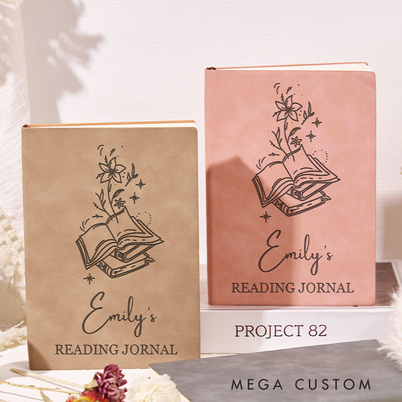 Personalized Leather Reading Journal Engraved Book Flower Reading Notebooks Bookish Journals for Librarian Gift Book Lover Gift