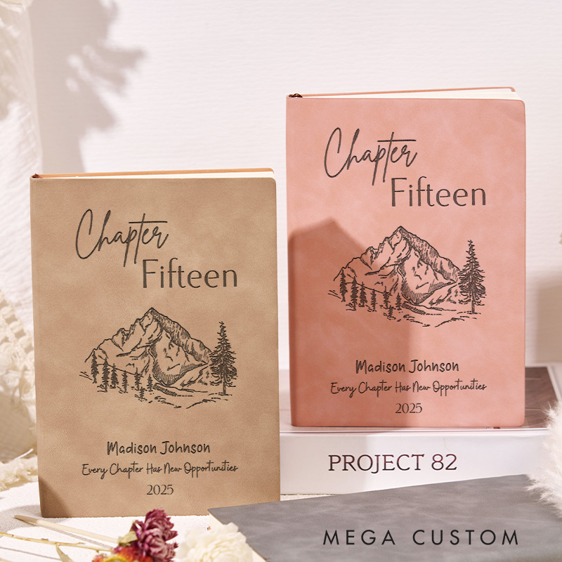 Personalized Leather Chapter Fifteen Journal Engraved Mountain Reading Notebooks Bookish Journal for Librarian Gift Book Lover Gift 15th Birthday Gift