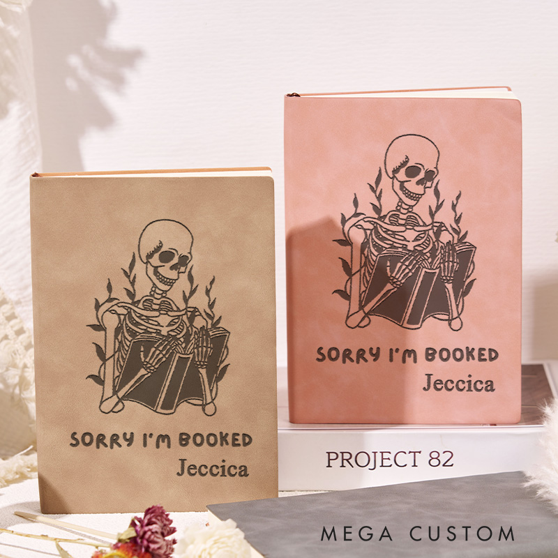 Personalized Sorry I am Booked Journal Leather Reading Skeleton Notebook For Book Readers for Book Lover Gift Librarian Gift Readers Gift