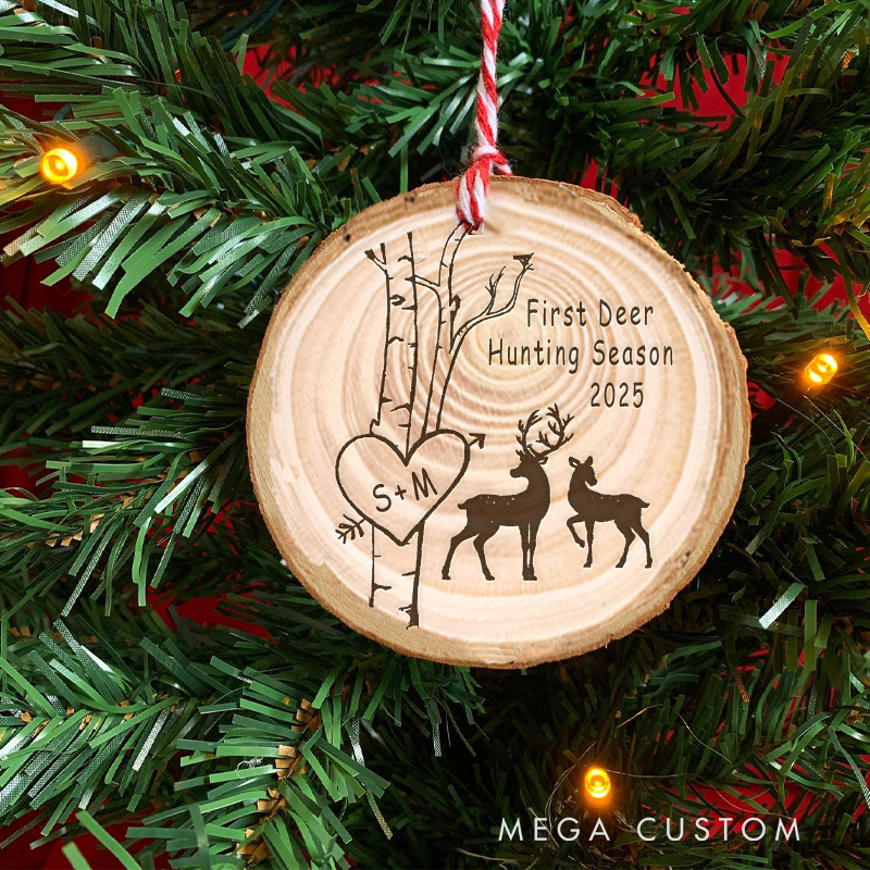 Personalized Hunting Couple Christmas Ornament Custom Deer Birch Tree Ornament Gifts for Outdoors Lovers