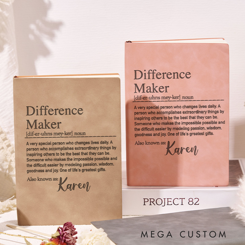 Personalized Difference Maker Journal Leather Reading Notebook with Name For Book Readers for Book Lover Gift Librarian Gift Reading Gift