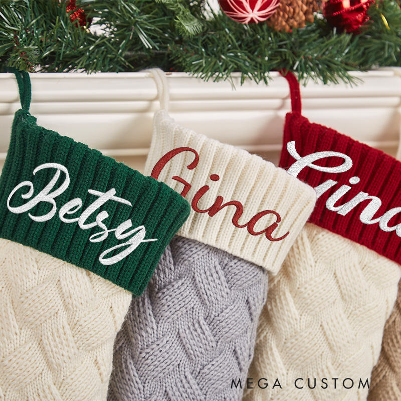 Personalized Knitted Christmas Stockings Monogram Family Christmas Stocking Gifts Embroidered Christmas Stockings