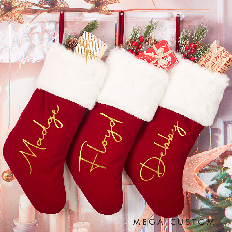 Personalized Family Christmas Stockings with Name Red Plush Christmas Stocking Christmas Stockings Christmas Gift 