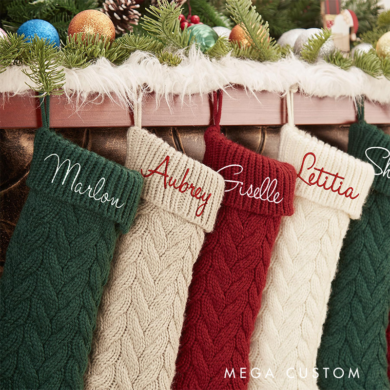 Personalized Knitted Christmas Stockings Monogram Family Christmas Stocking Gifts Embroidered Christmas Stockings
