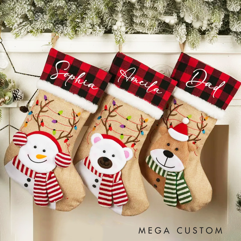 Personalized 3D Family Christmas Stocking with Name Embroidered Christmas Stocking with Name Monogram Stocking