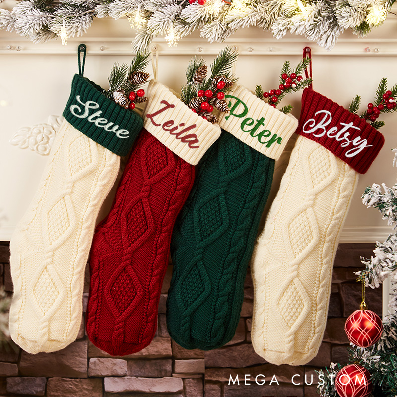Personalized Knitted Christmas Stockings Monogram Family Christmas Stocking Gift Embroidered Christmas Stockings