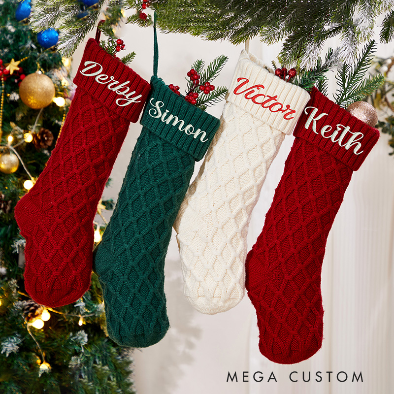 Personalized Family Christmas Stockings Embroidered Christmas Stocking Knitted Stockings with Name Monogram Stocking Holiday Decor Gifts