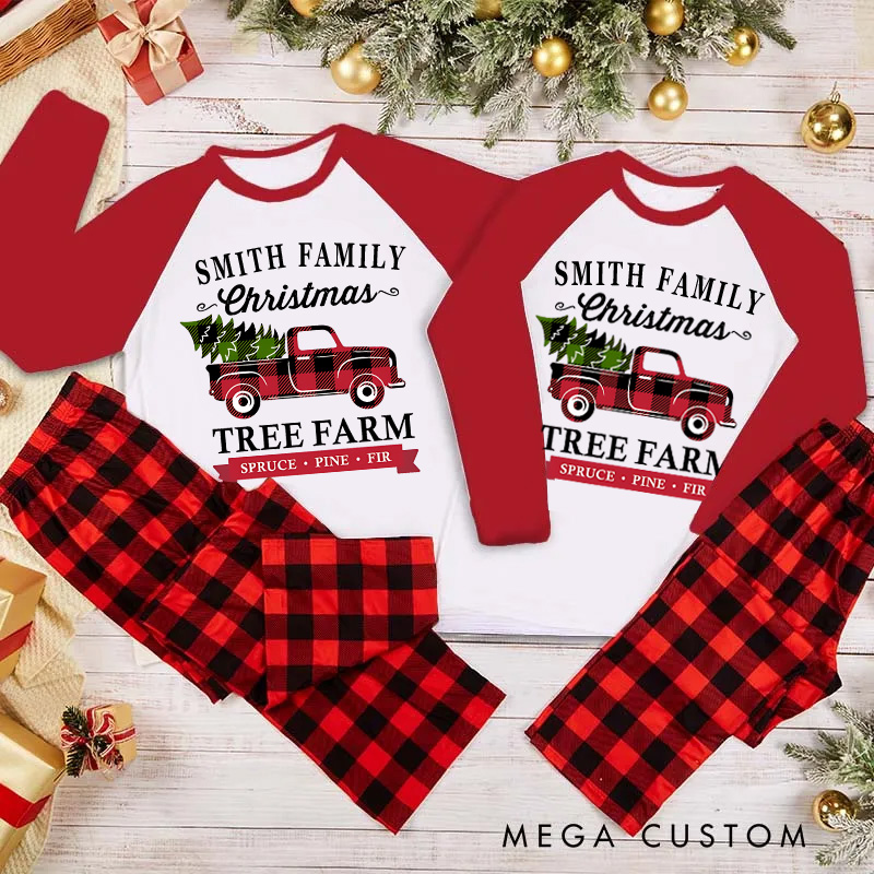 Personalized Vintage Truck Christmas Pajamas Plaid Family Christmas Pajamas Christmas Gift for Camping Hiking