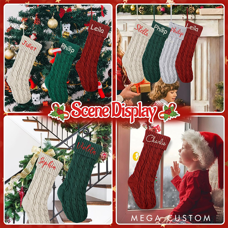 Personalized Family Christmas Stockings Embroidered Christmas Stocking Knitted Stockings with Name Monogram Stocking Holiday Decor Gift