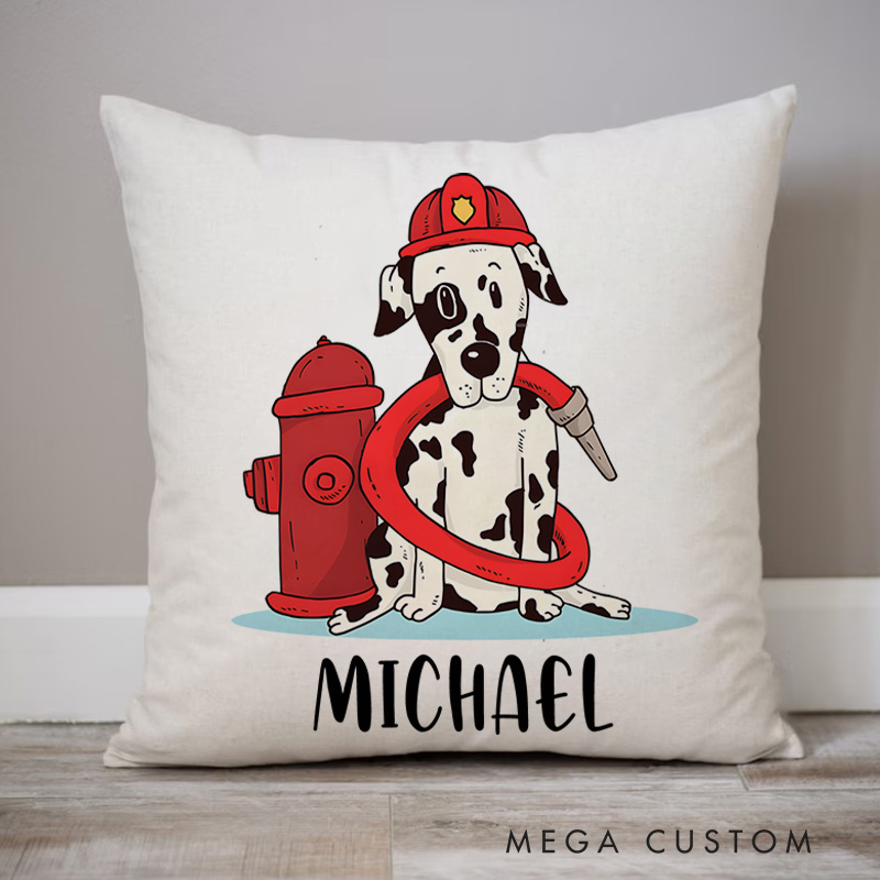 Personalized Firefighter Pillow Firefighter Dalmatian Winston the Brave Pup Design Appreciation Gift for Firemen