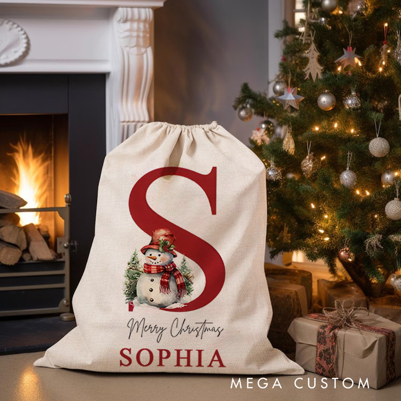 Personalised Santa Sack Name and Initial First Christmas Gift Bag