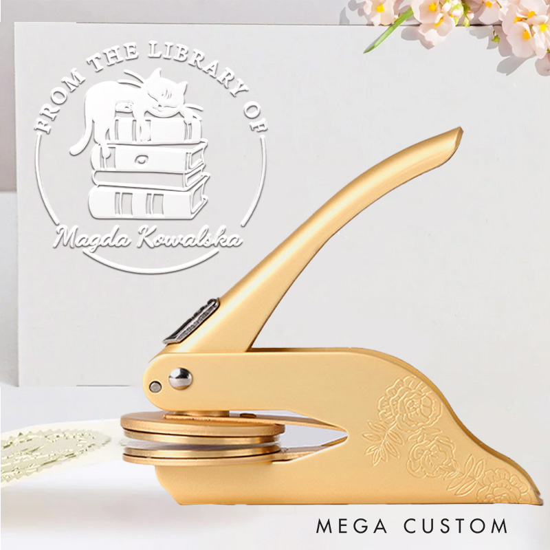 Personalized from the Library of Book Embosser Stamp Custom Book and Cat Stamp with Name Library Embosser Stamp for Book Lover Gift for Librarian
