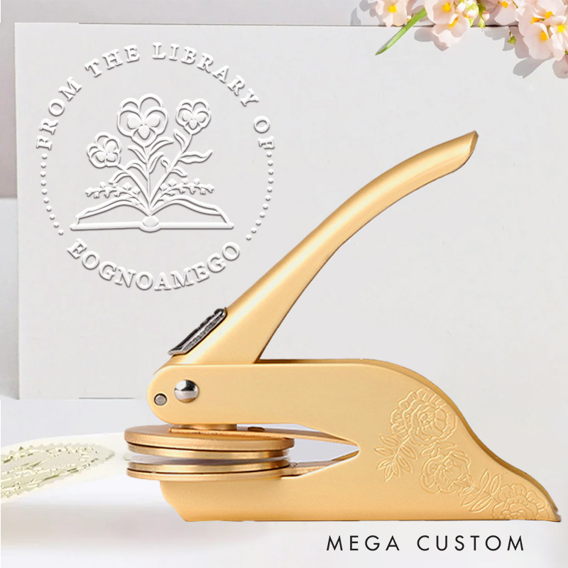 Personalized from the Library of Book Embosser Stamp Custom Flower Book Stamp with Name Library Embosser Book Lover Gift for Librarian