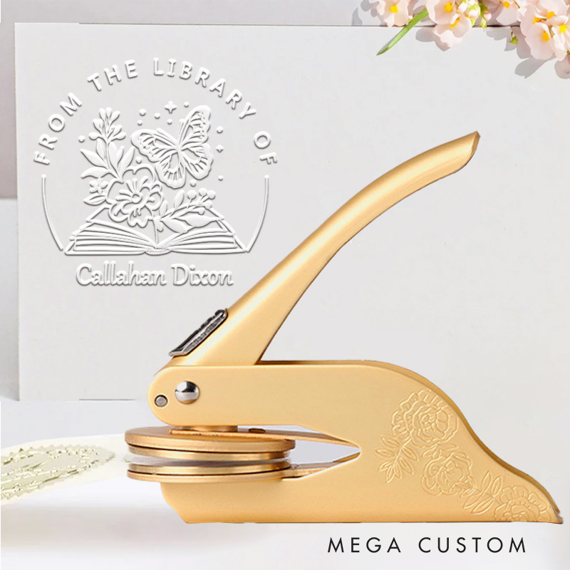 Personalized from the Library of Book Embosser Stamp Custom Flower Book and Butterfly Stamp with Name Library Embosser Book Lover Gift for Librarian