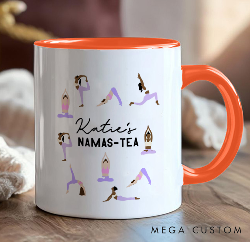 Personalized Yoga Mug with Namas-Tea Design Pilates Yoga Pose Mug Yogi Namaste Bag Perfect Gift for Yoga Lover