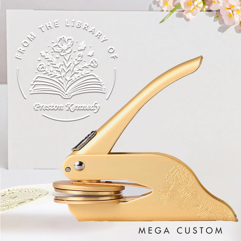 Personalized Flower Books Book Embosser Stamp with Name from the Library of Stamp Library Embosser Bookish Stamp Book Lover Gift for Librarian