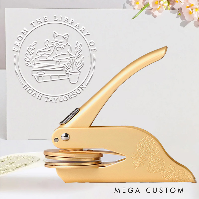 Personalized from the Library of Book Embosser Stamp Book Cat and Vase Stamp Library Embosser Bookish Stamp Book Lover Gift for Librarian