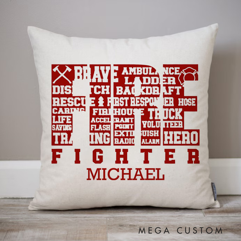 Personalized Firefighter Pillow Firefighter Word Art Brave and Bold Design Appreciation Gift for Firemen