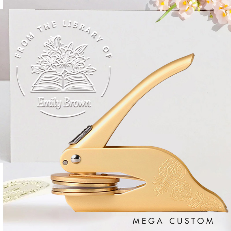 Personalized from the Library of Book Embosser Stamp Lily Flower Book Stamp Library Embosser with Name Bookish Gift Book Lover Gift for Librarian