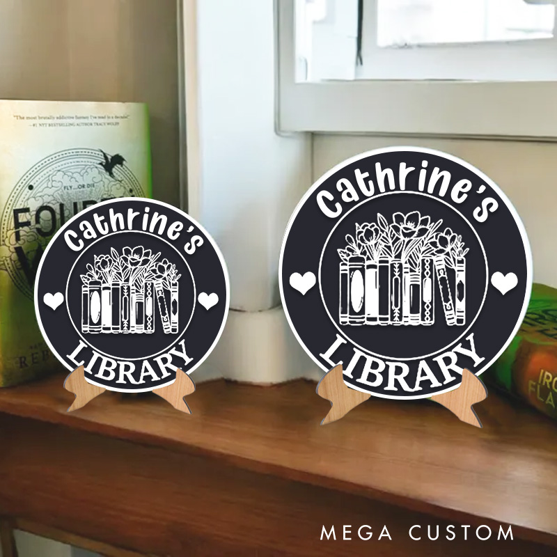 Personalized Flower Book Library Sign 3D Printed Bookish Table Decor with Name Bookish Bookshelf Sign with Stand for Book Lover Gift for Librarian
