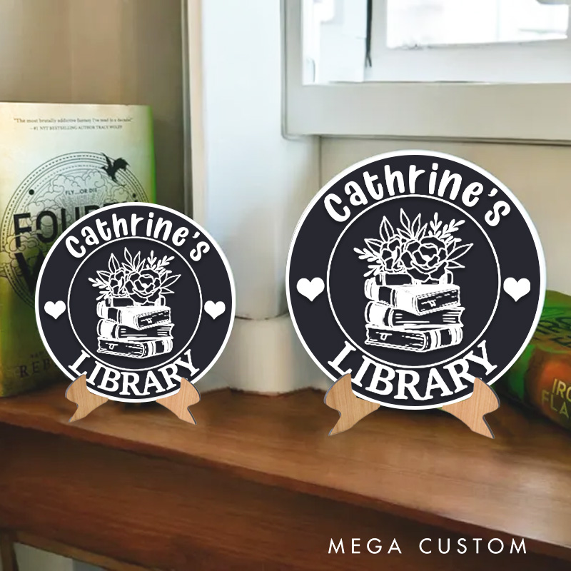 Personalized 3D Printed Flower Book Library Sign Bookish Table Decor with Name Bookish Bookshelf Sign with Stand for Book Lover Gift for Librarian