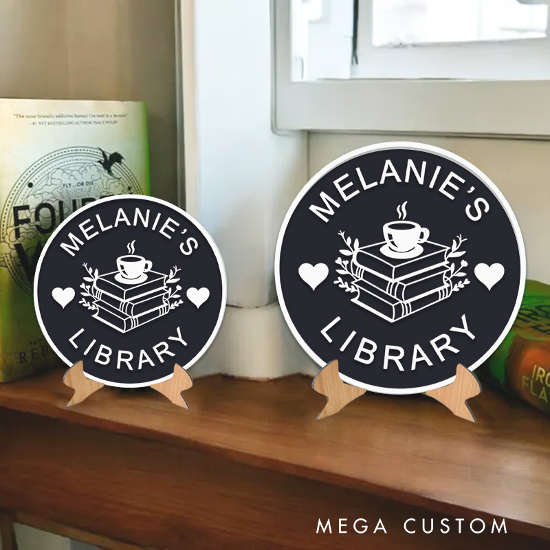 Personalized 3D Printed Flower Book and Coffee Library Sign Bookish Table Decor with Stand Bookish Bookshelf Sign for Book Lover Gift for Librarian