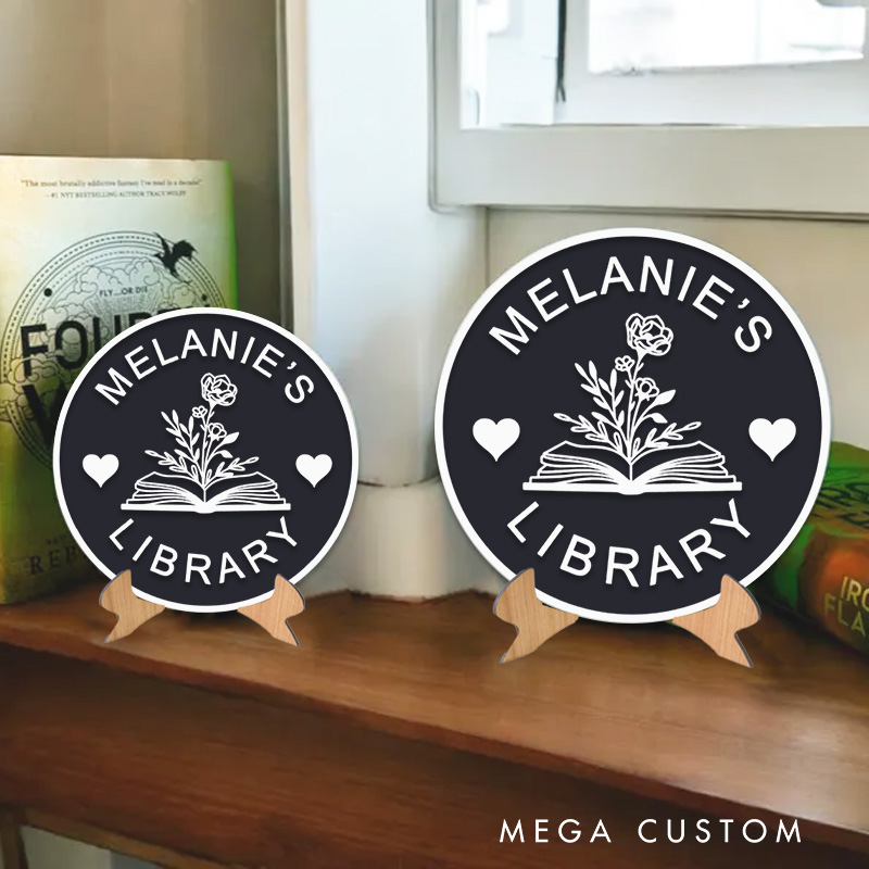Personalized Flower Book Library Sign 3D Printed Bookish Bookshelf Sign with Stand Bookish Table Decor for Book Lover Gift Librarian Gift