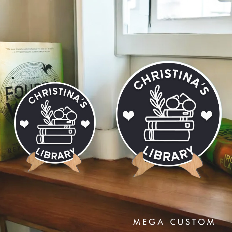 Personalized Glasses and Flower Book Library Sign 3D Printed Bookish Table Decor Bookish Decor Sign with Stand for Book Lover Gift Librarian Gift