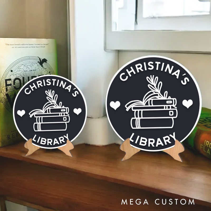 Personalized Bookish Library Sign Bookish Table Decor with Name 3D Printed Bookish Decor Sign with Stand for Book Lover Gift Librarian Gift