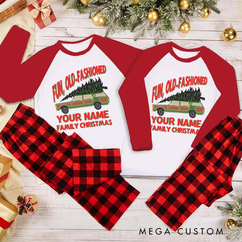 Personalized Fun Old Fashioned Family Christmas Pajamas Customize with Your Name Family Pajamas Christmas Gift