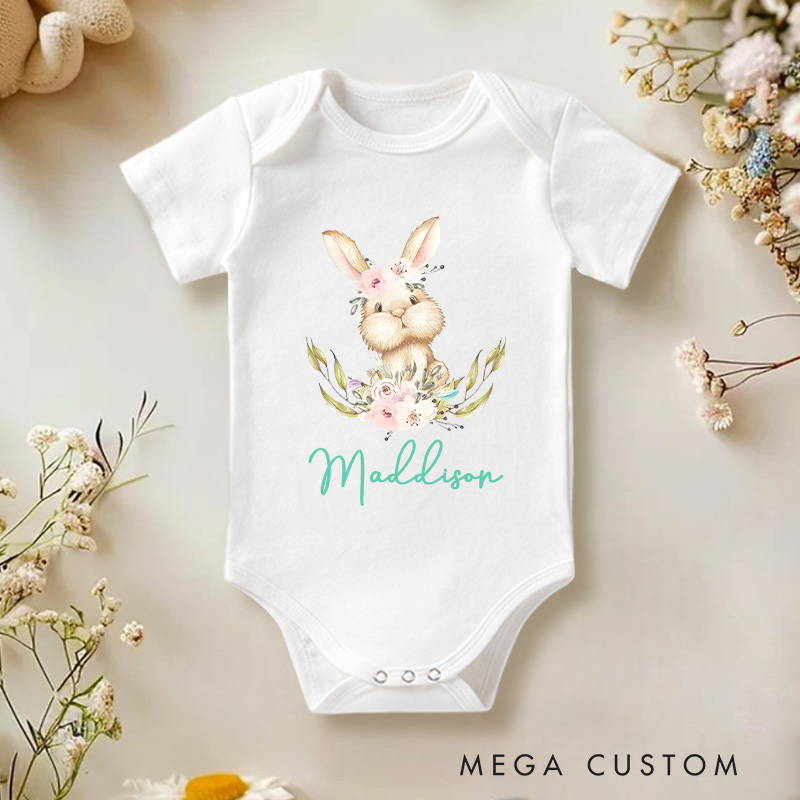 Personalized Cute Easter Bunny Baby Onesie Unisex Newborn Baby Gift