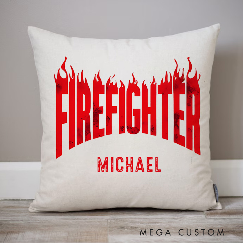 Personalized Firefighter Pillow Firefighter Bold and Blazing Design Appreciation Gift for Firemen