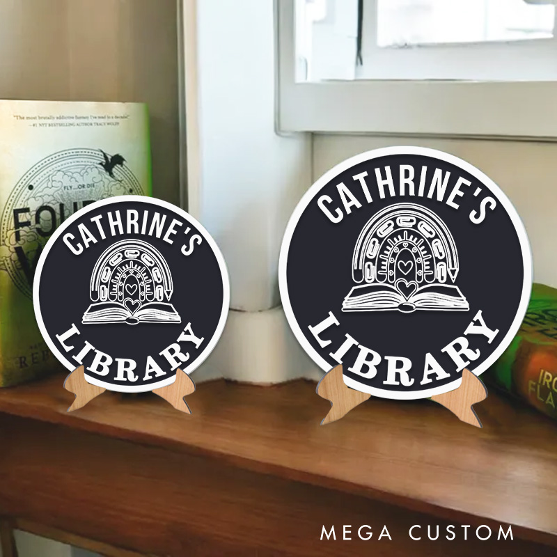 Personalized 3D Printed Book Library Sign Name Book Nook Decor with Stand Bookshelf Sign for Readers Book Lover Gift Librarian Gift