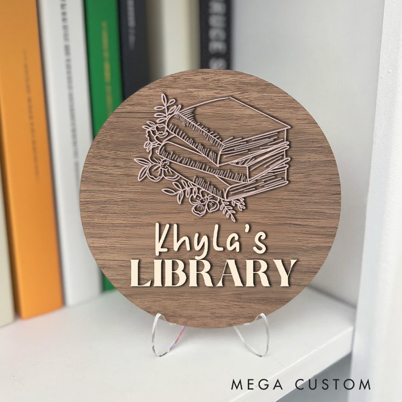 Personalized Flower Book Library Sign Bookshelf Decor with Stand Custom Book Nook Sign with Name Library Sign for Book Lover Gift Librarian Gift