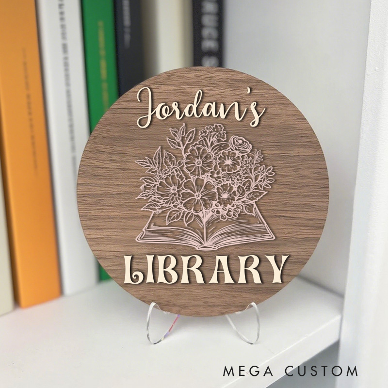 Personalized Wooden Library Sign Custom Bookshelf Decor with Stand Name Book Nook Sign Library Sign for Bookish Book Lover Gift Librarian Gift