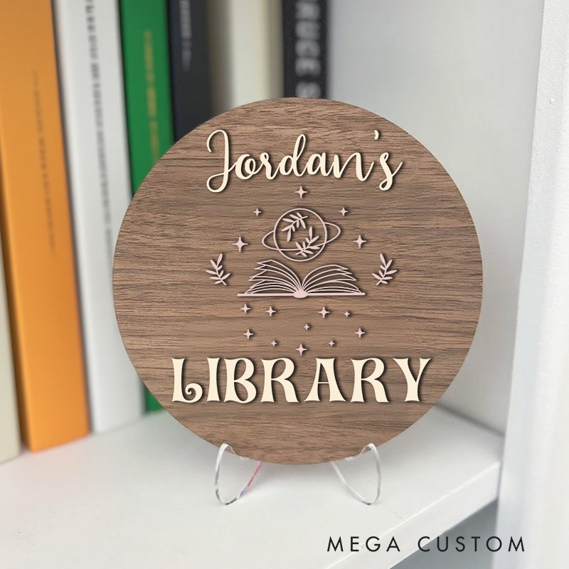 Personalized Planets and Book Library Sign Wooden Name Bookshelf Decor with Stand Library Table Decor Book Nook Sign Book Lover Gift Librarian Gift