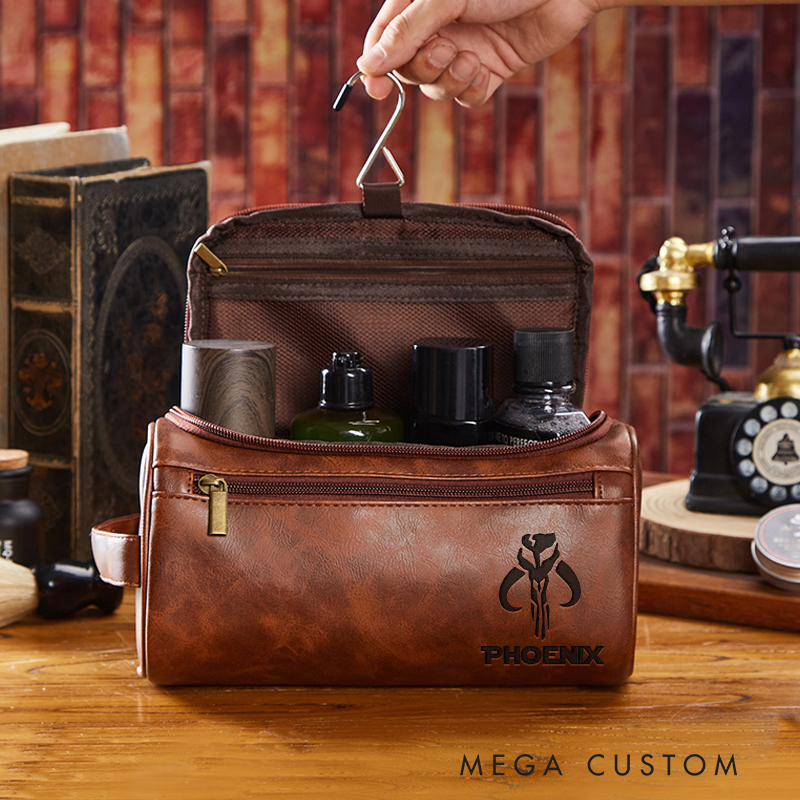 Personalized Spaceship Movie Leather Dopp Kit Galaxy War Film Mens Leather Toiletry Bag Engraved Dopp Bag Gift For Men