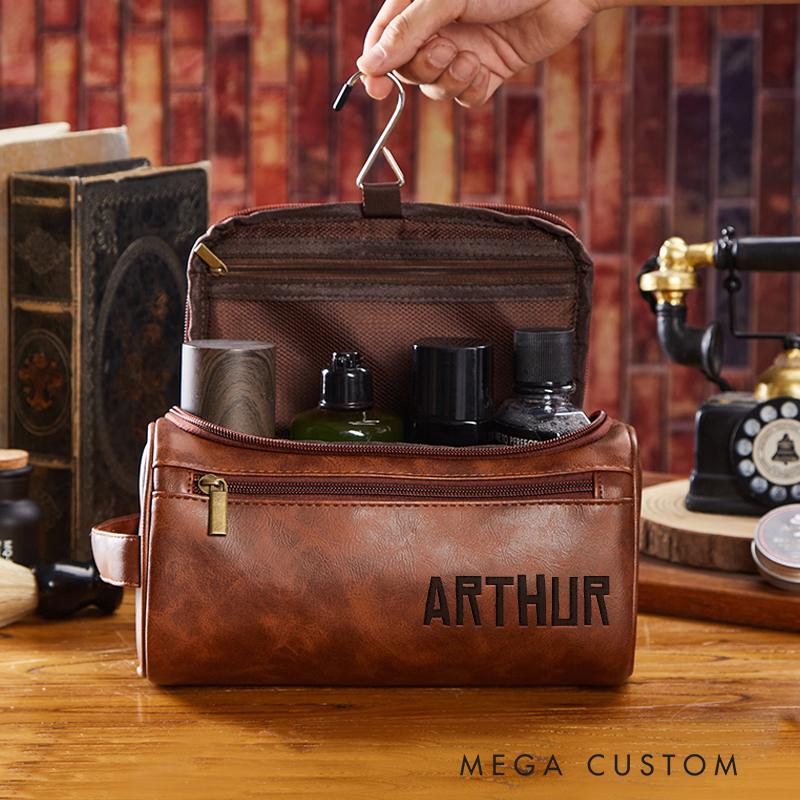 Personalized Game Inspired Leather Dopp Kit Gamer Mens Leather Toiletry Bag Engraved Dopp Bag Gift For Men